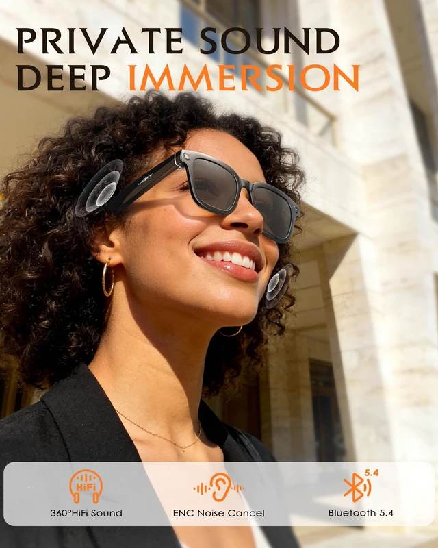 Alt view image 4 of 4 - Smart-Glasses with Camera and Audio, 8MP HD Camera Smart-Sunglasses for Men Women, 1080P Video Recording AI Glasses, Real Time Translation, Voice Assistant