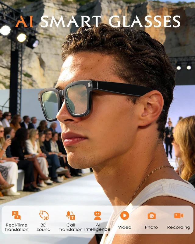 Alt view image 2 of 4 - Smart-Glasses with Camera and Audio, 8MP HD Camera Blue-Light Glasses for Men Women, 1080P Video Recording AI Glasses, Real Time Translation, Voice Assistant