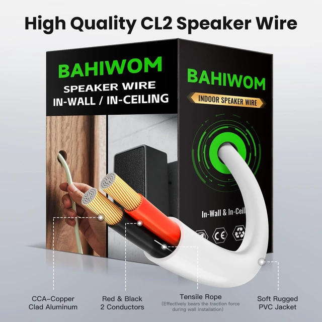 Alt view image 2 of 4 - 12 Gauge 500FT Speaker Wire CCA 2 Conductors Cord CL2 Rated Speaker Cable for Indoor,in-Wall,in-Ceiling,Home Theater & Commercial Audio with White PVC Jacket