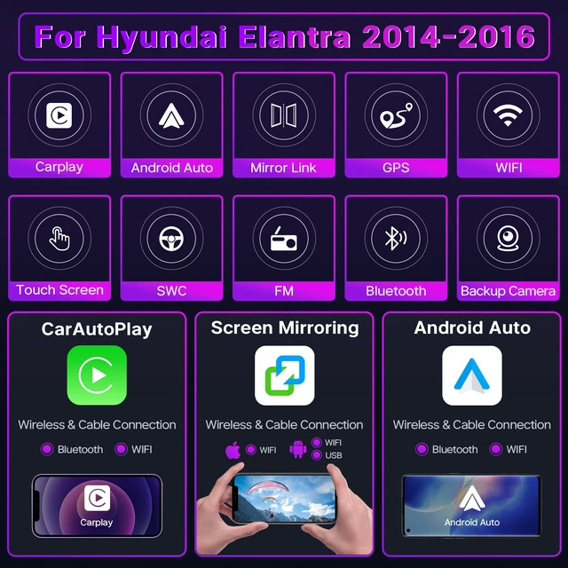 Alt view image 3 of 4 - 2+32G Android Car Stereo for Hyundai Elantra 2014 2015 2016 Radio Support with Wireless Apple Carplay Android Auto, 9'' Touchscreen in-Dash Bluetooth WiFi GPS Navigation Backup Camera