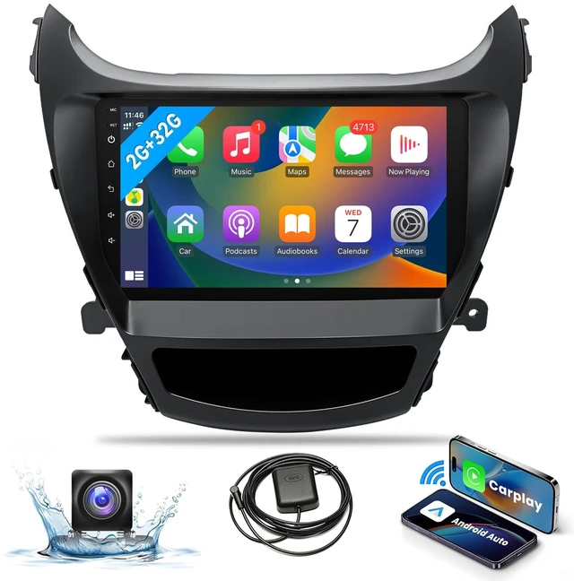 Main image of 2+32G Android Car Stereo for Hyundai Elantra 2014 2015 2016 Radio Support with Wireless Apple Carplay Android Auto, 9'' Touchscreen in-Dash Bluetooth WiFi GPS Navigation Backup Camera
