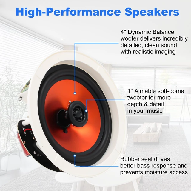 Alt view image 3 of 4 - 4 Inch Bluetooth Ceiling Speakers Max Power 240 Watts 2 Way Flush Mount in Wall Speaker Great for Bathroom, Kitchen,Living Room,Office(1 Pair)