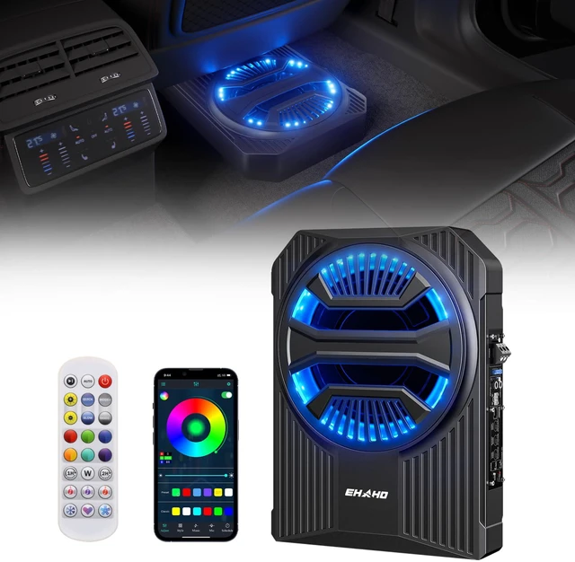 Main image of 10" 1600W Slim Under Seat Car Subwoofer with Amp, Class D MOSFET Amp & RGB Light, APP/Remote Control, Music Sync Bass & Rainbow Chasing Effects, Independent Low-Pass Filter/Gain/Bass Boost
