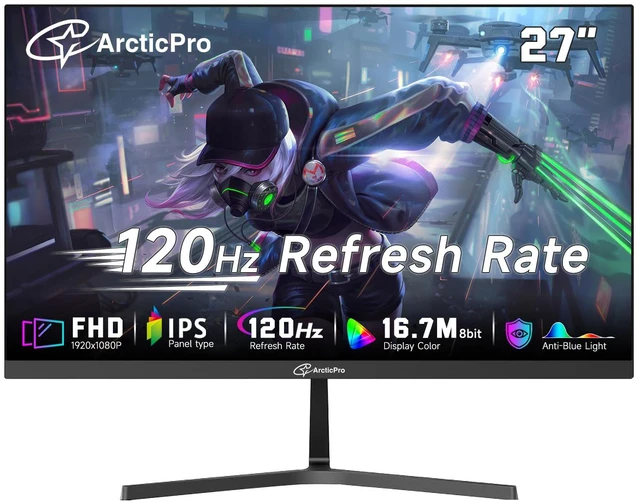 Main image of 27 inch Monitor 120Hz, FHD 1080p, Computer Monitor, IPS, 99% sRGB, 1ms Response Time, 3-Sided Frameless, Ultra Slim, VESA Mountable, Anti-Blue Light Design, HDMI & VGA Ports