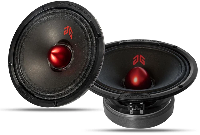 Main image of MX80E2 Loudspeaker 8 Inch Midrange 640 Watts 4 Ohms Red Bullet, Premium Quality Audio Door Speakers for Car or Truck Stereo Sound System, Black (2 Speakers)
