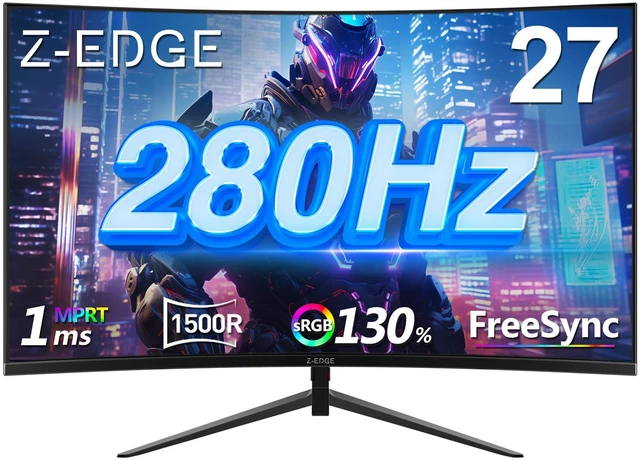 Main image of Z-Edge 27 inch Curved Gaming Monitor, FHD 1080P 240Hz 280Hz Curved 1500R Computer Monitor, Fast MPRT 1ms, FreeSync, Low Blue Light, 350nits, 16.7M Colors, 4000:1 Contrast, UG27P 2X DP and 2X HDMI