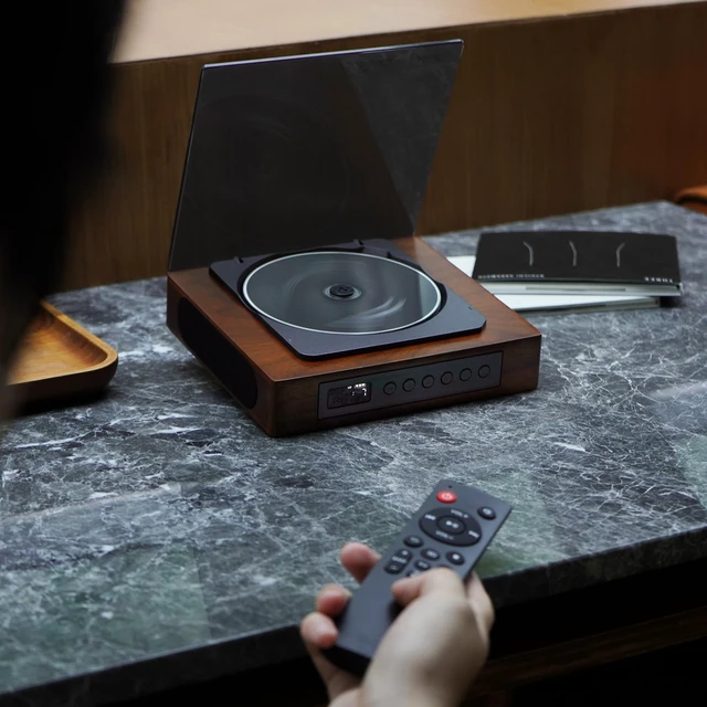 Alt view image 4 of 4 - DVP-560 Wooden Retro CD Player for Home, Built-in Dual Speakers, Bluetooth 5.3 Transmitter & Receiver, USB/SD Playback, Remote Control, Rechargeable, Gift for Dads & Music Lovers