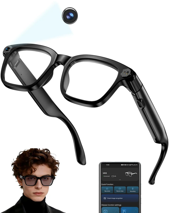 Main image of AI Smart Glasses with Camera, 1080P HD POV First-Person View Video Recording and Translator, AI Object Recognition, Bluetooth Audio, 290mAh Battery, Photochromic Lenses for Sports, Travel, Work