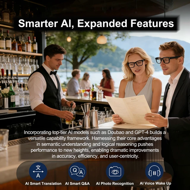 Alt view image 4 of 4 - AI Smart Glasses with Camera, 1080P HD POV First-Person View Video Recording and Translator, AI Object Recognition, Bluetooth Audio, 290mAh Battery, Photochromic Lenses for Sports, Travel, Work