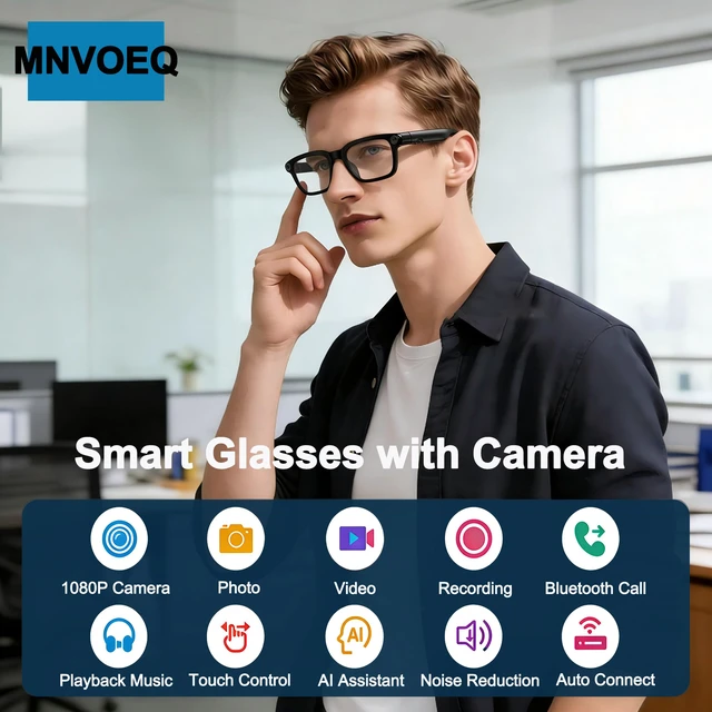Alt view image 2 of 4 - AI Smart Glasses with Camera, 1080P HD POV First-Person View Video Recording and Translator, AI Object Recognition, Bluetooth Audio, 290mAh Battery, Photochromic Lenses for Sports, Travel, Work