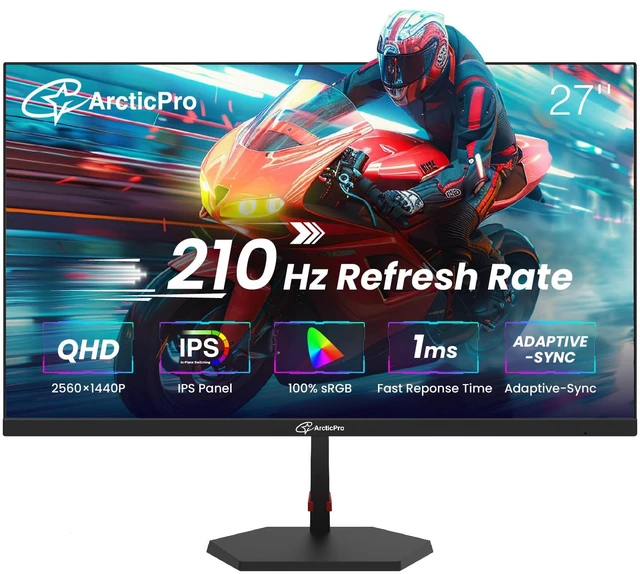 Main image of 27inch Gaming Monitor QHD 2560*1440p, 210Hz, 2K, IPS Panel, 1ms Response Time, Adaptive sync, PC Computer Monitor, 3-Sided Frameless, Ultra Slim, 130% sRGB, Bluelight Filter, HDMI *2, DP*2