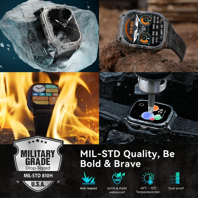 Alt view image 2 of 4 - Smart Watch, 60 Days Extra-Long Battery, 50M Waterproof, Rugged Military Bluetooth Call(Answer/Dial Calls), 2.0" Ultra Large HD Display, AI Voice Assistant (Shiny Black)