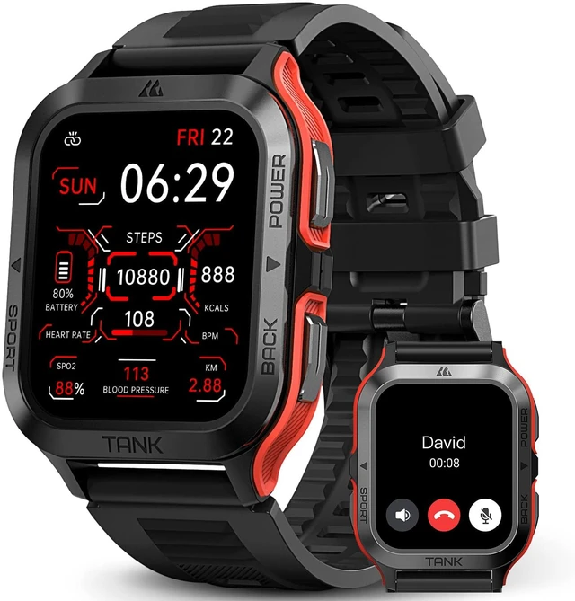 Main image of Smart Watch, 60 Days Extra-Long Battery, 50M Waterproof, Rugged Military Bluetooth Call(Answer/Dial Calls), 1.85" Ultra Large HD Display, AI Voice Assistant, Compatible for Android and iOS-Red