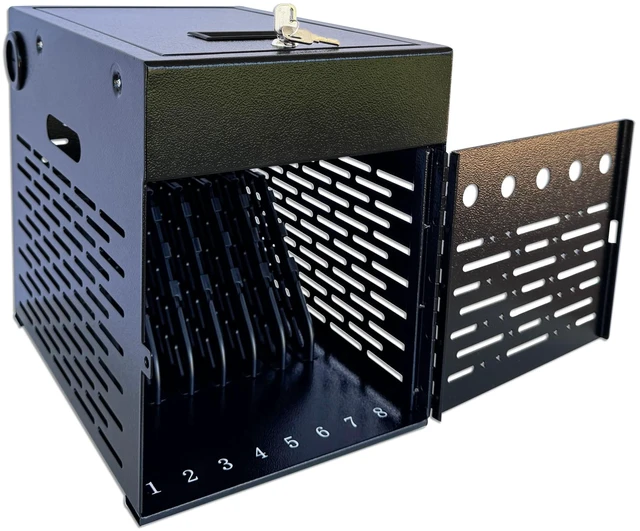 Main image of 8-Device Tablet & Laptop Charging Cabinet, Lockable Steel Charging Station for Chromebooks, iPads & Devices Up to 14", Fully Assembled Storage Cabinet for Classroom, Office & Library, Black
