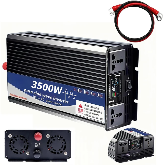 Main image of 3500W Power Inverter 12V DC to 110V AC Converter with LED Display Dual AC Outlets Dual Fans Radiating for RV, Camp, Boat and Home Emergency Portable Pure Sine Wave Inverter (Smart Screen, 3500W 12V)