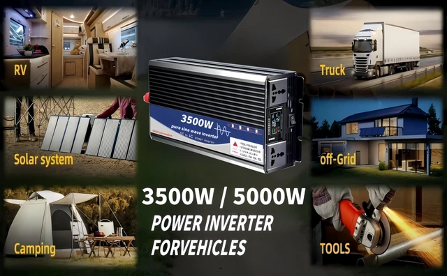 Alt view image 4 of 4 - 3500W Power Inverter 12V DC to 110V AC Converter with LED Display Dual AC Outlets Dual Fans Radiating for RV, Camp, Boat and Home Emergency Portable Pure Sine Wave Inverter (Smart Screen, 3500W 12V)