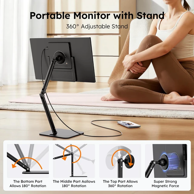 Alt view image 3 of 4 - 15.6" Portable Monitor, FHD 1080P IPS Travel Monitor for Laptop, Magnetic Foldable Stand & Protective Case Included, USB-C & Mini HDMI Screen Extender for Laptop Mac PC Phone Xbox PS4/5 Switch