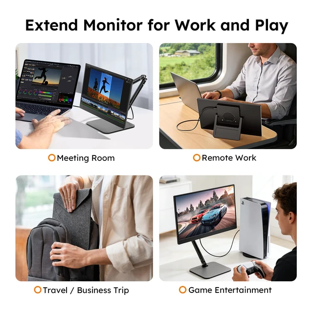 Alt view image 4 of 4 - 15.6" Portable Monitor, FHD 1080P IPS Travel Monitor for Laptop, Magnetic Foldable Stand & Protective Case Included, USB-C & Mini HDMI Screen Extender for Laptop Mac PC Phone Xbox PS4/5 Switch