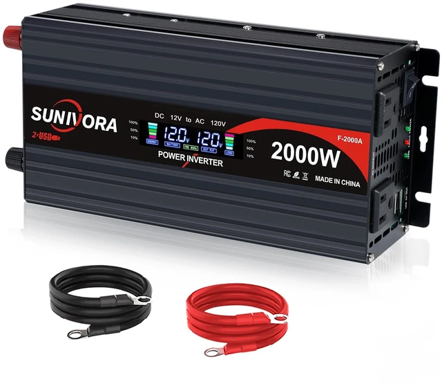 Main image of 2000 Watt Power Inverter 12V DC to 110V/120V AC Converter 4000W Peak with LCD Display, 3 AC Outlets & 2 USB Ports Power Inverters for Vehicles Car Truck Boat RV Camping Solar System EPS