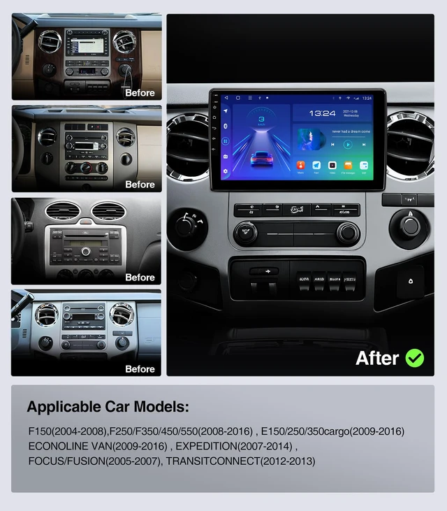 Alt view image 2 of 4 - 10" QLED Android 13 Car Stereo for Ford F150 2004-2008, F250 F350 2008-2016 Radio Upgrade Wireless CarPlay Android Auto Radio, Touchscreen, 5G WiFi,1080P Backup Camera, Dash Kit, GPS Navigation