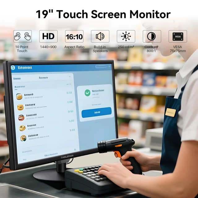 Alt view image 3 of 7 - Touchscreen Monitor 19 Inch, 10-Point Multi Touch Screen Monitor 1440×900 HD Display with HDMI VGA AV BNC USB Ports, VESA, Build-in Speakers for POS, Office, and Industrial Use