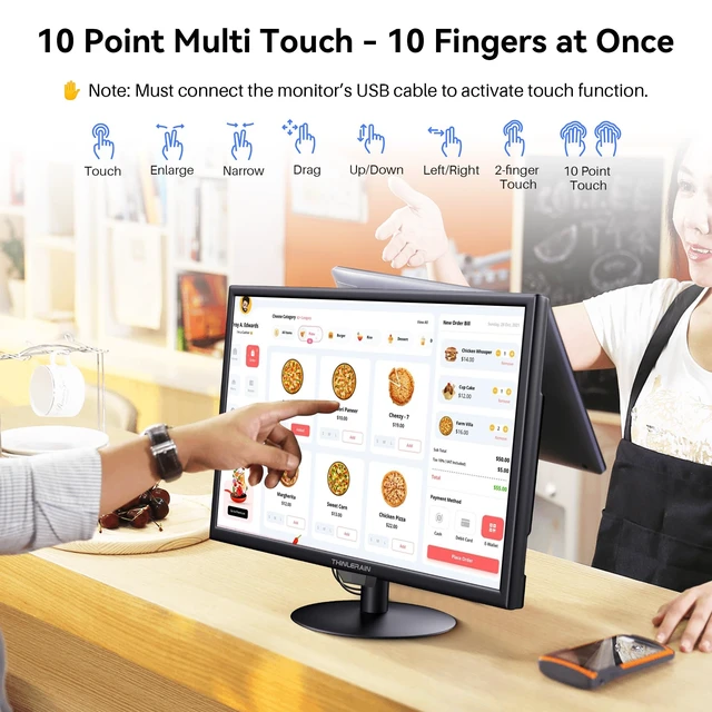 Alt view image 2 of 7 - Touchscreen Monitor 19 Inch, 10-Point Multi Touch Screen Monitor 1440×900 HD Display with HDMI VGA AV BNC USB Ports, VESA, Build-in Speakers for POS, Office, and Industrial Use