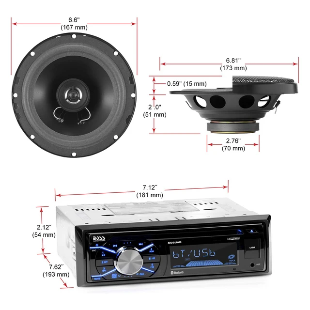 Alt view image 3 of 4 - 656BCK Car Stereo Package - Single Din, Bluetooth, CD MP3 USB AM FM Radio, 6.5 Inch 2 Way Full Range Speakers, Black