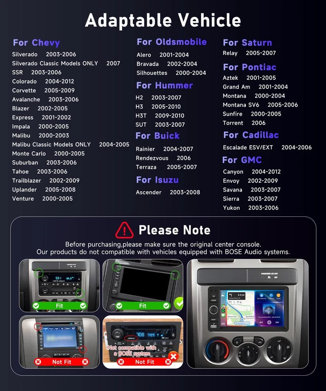 Alt view image 2 of 4 - 5Ghz WiFi 4G+64G Raido for Chevy Silverado SSR Tahoe 2003-2006,GMC Siera Yukon 2003-2006,Hummer H2 2003-2007 Car Stereo Wireless Carplay Android Auto,5.0Bluetooth 32EQ,SWC,FM/RDS Backup Camera
