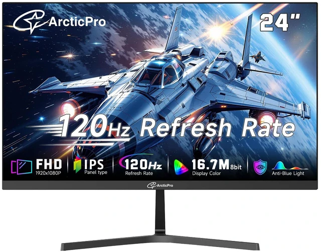 Main image of Monitor 24 inch Monitor 120Hz, FHD 1080p, Computer Monitor, IPS, 99% sRGB, 1ms Response Time, 3-Sided Frameless, Ultra Slim, VESA Mountable, Anti-Blue Light Design, HDMI & VGA Ports