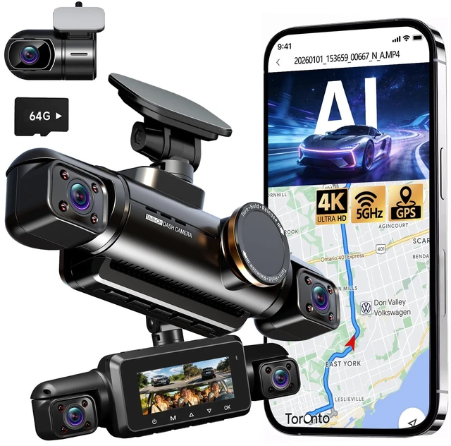 Main image of 360° View 4K 2160P Dash Cam Front and Rear, 4 Channel Dash Camera for Cars, AI Fatigue Driving Monitor, 5G WiFi GPS, 8 IR Lamps Night Vision, Free 64G Card Included, 24H Parking Mode, N700Pro
