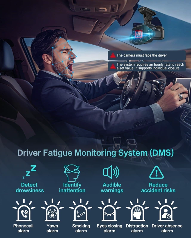 Alt view image 4 of 4 - 360° View 4K 2160P Dash Cam Front and Rear, 4 Channel Dash Camera for Cars, AI Fatigue Driving Monitor, 5G WiFi GPS, 8 IR Lamps Night Vision, Free 64G Card Included, 24H Parking Mode, N700Pro