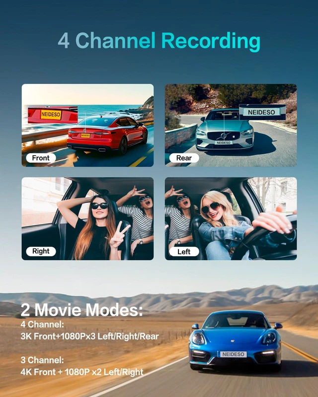 Alt view image 3 of 4 - 360° View 4K 2160P Dash Cam Front and Rear, 4 Channel Dash Camera for Cars, AI Fatigue Driving Monitor, 5G WiFi GPS, 8 IR Lamps Night Vision, Free 64G Card Included, 24H Parking Mode, N700Pro