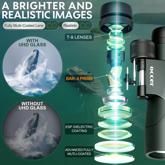 Alt view image 3 of 4 - 12x50 Bird Watching Binoculars for Adults - High Powered Binoculars with Clear Image - Easy Focus HD Binocular for Cruise Ship Hunting Travel Concert Stargazing Birthday Gift for Men Green