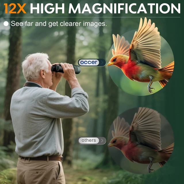 Alt view image 4 of 4 - 12x50 Bird Watching Binoculars for Adults - High Powered Binoculars with Clear Image - Easy Focus HD Binocular for Cruise Ship Hunting Travel Concert Stargazing Birthday Gift for Men Green
