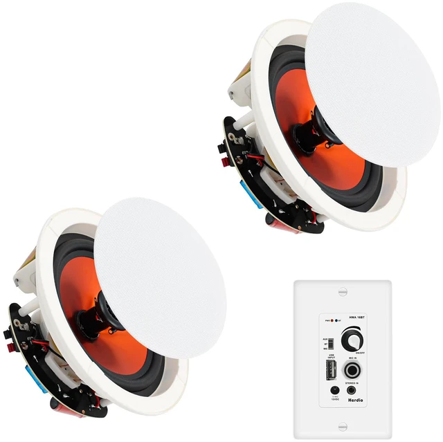 Main image of 8 Inch Bluetooth Ceiling Speakers 400W 2-Way Flush Mount in Wall Amplifier Receiver Suitable for Home Theater Bathroom Living Room Kitchen Office (1 Pair)