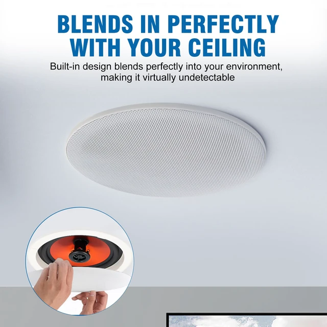 Alt view image 2 of 4 - 8 Inch Bluetooth Ceiling Speakers 400W 2-Way Flush Mount in Wall Amplifier Receiver Suitable for Home Theater Bathroom Living Room Kitchen Office (1 Pair)