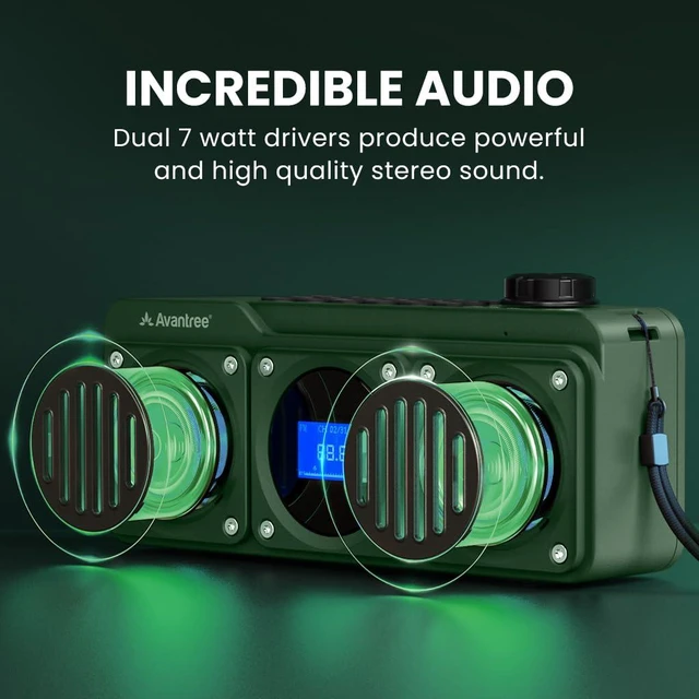 Alt view image 2 of 7 - BoomByte - Portable FM Radio & Bluetooth Speaker with Stereo Sound Long Rechargeable Playtime, Micro SD Card & USB Audio Input, MP3 Player, Metal Finish, Easy to Use, Green