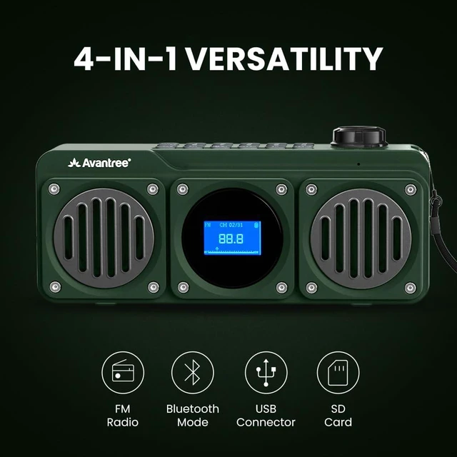 Alt view image 3 of 7 - BoomByte - Portable FM Radio & Bluetooth Speaker with Stereo Sound Long Rechargeable Playtime, Micro SD Card & USB Audio Input, MP3 Player, Metal Finish, Easy to Use, Green