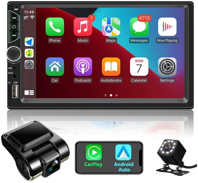 Main image of Double Din Car Stereo with Dash Cam,Compatible with Apple Carplay,Android Auto,7 inch Touch Screen Car Radio Receiver with Bluetooth, Mirror Link, Backup Camera, Navigation, FM, USB/TF/AUX