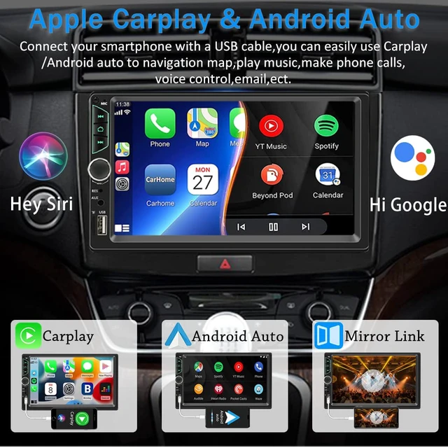 Alt view image 2 of 4 - Double Din Car Stereo with Dash Cam,Compatible with Apple Carplay,Android Auto,7 inch Touch Screen Car Radio Receiver with Bluetooth, Mirror Link, Backup Camera, Navigation, FM, USB/TF/AUX