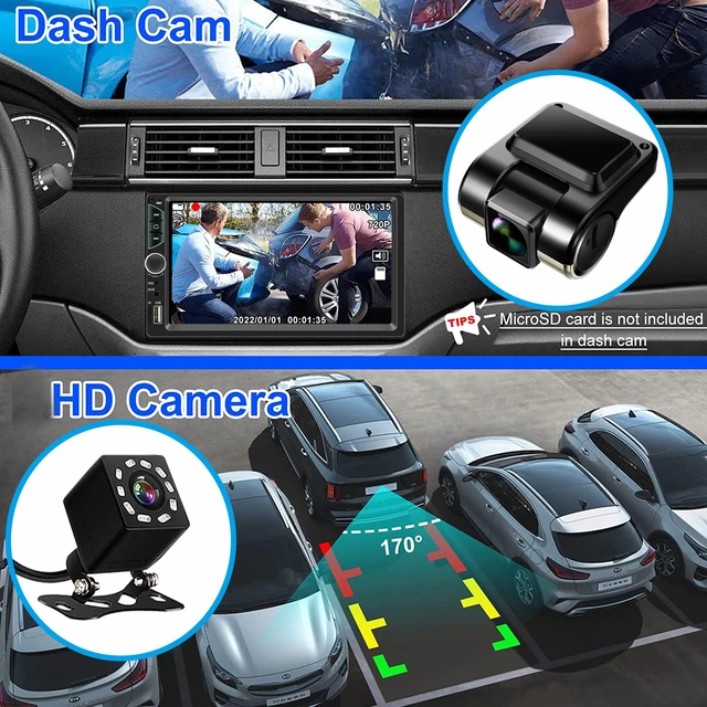 Alt view image 3 of 4 - Double Din Car Stereo with Dash Cam,Compatible with Apple Carplay,Android Auto,7 inch Touch Screen Car Radio Receiver with Bluetooth, Mirror Link, Backup Camera, Navigation, FM, USB/TF/AUX