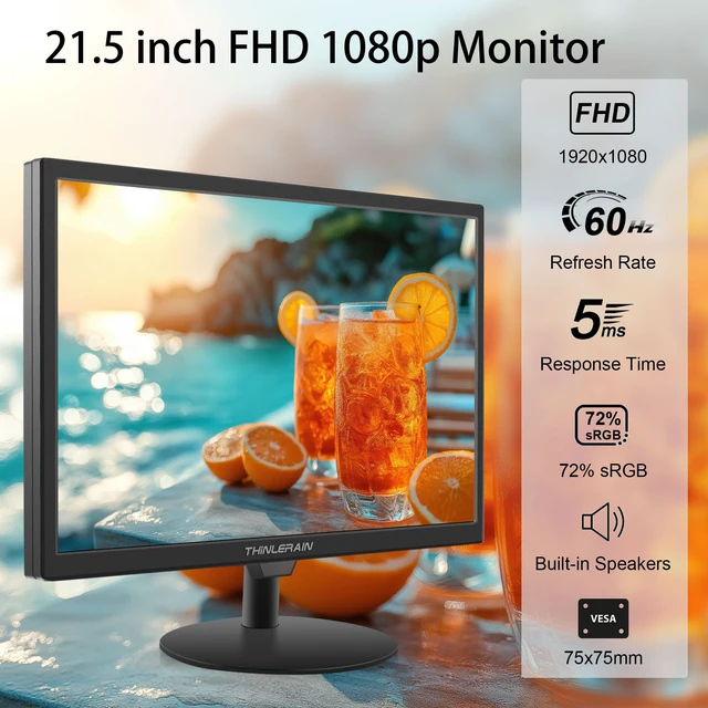 Alt view image 2 of 4 - 21.5 inch Computer Monitor 1920x1080 PC Monitor with HDMI VGA AV BNC USB Ports, 60Hz, 5Ms, VESA, Display Build-in Speakers for Office Home