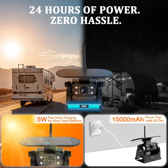Alt view image 3 of 7 - X5 Magnetic Solar Wireless Backup Camera with 5" HD Monitor, 1-Min Zero-Install for RV Truck Trailer, 320ft Signal Range, 15000mAh Battery & 5W Solar Panel Back Up Camera
