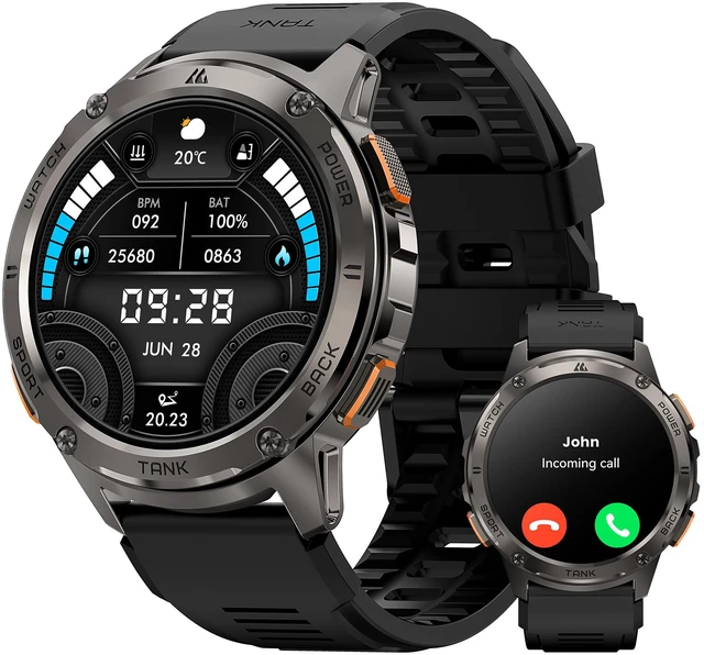 Main image of Smart Watches for Men, Rugged Military Bluetooth Call (Answer/Dial Calls), 1.43" Ultra HD AMOLED Display, 60 Days Extra-Long Battery, Full Metal Body Smartwatch Compatible iPhone and Android