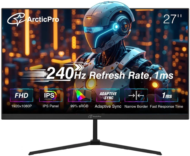 Main image of 27 inch Gaming Monitor 240Hz, FHD 1080p, IPS Panel, 1ms Response Time, Adaptive sync, PC Computer Monitor, 3-Sided Frameless, Ultra Slim, 120% sRGB, Bluelight Filter, HDMI & DP Ports,Black