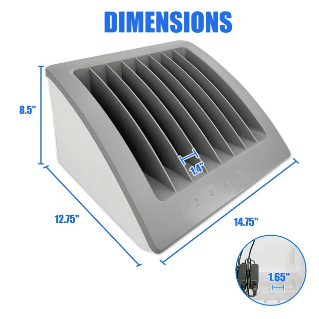 Alt view image 4 of 4 - 8-Device Laptop & Tablet Charging Station for Classroom, Office & Library, Chromebook & iPad Charging Rack with Surge Protection, Cable Management & Numbered Slots, Fits Devices Up to 15.6"