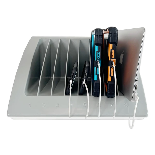Alt view image 3 of 4 - 8-Device Laptop & Tablet Charging Station for Classroom, Office & Library, Chromebook & iPad Charging Rack with Surge Protection, Cable Management & Numbered Slots, Fits Devices Up to 15.6"