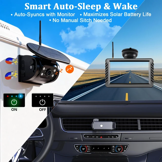 Alt view image 4 of 7 - X5 Magnetic Solar Wireless Backup Camera with 5" HD Monitor, 1-Min Zero-Install for RV Truck Trailer, 320ft Signal Range, 15000mAh Battery & 5W Solar Panel Back Up Camera
