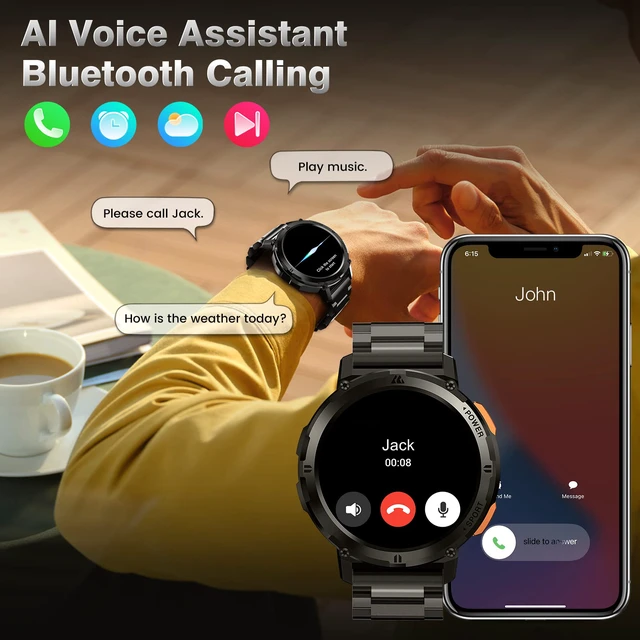 Alt view image 4 of 4 - Smart Watches for Men, 60 Days Extra-Long Battery, 50M Waterproof, Military Bluetooth Call(Answer/Dial Calls) 1.43" AMOLED Fitness Watch, AI Voice Assistant, Heart Rate Monitor/Sleep Tracking