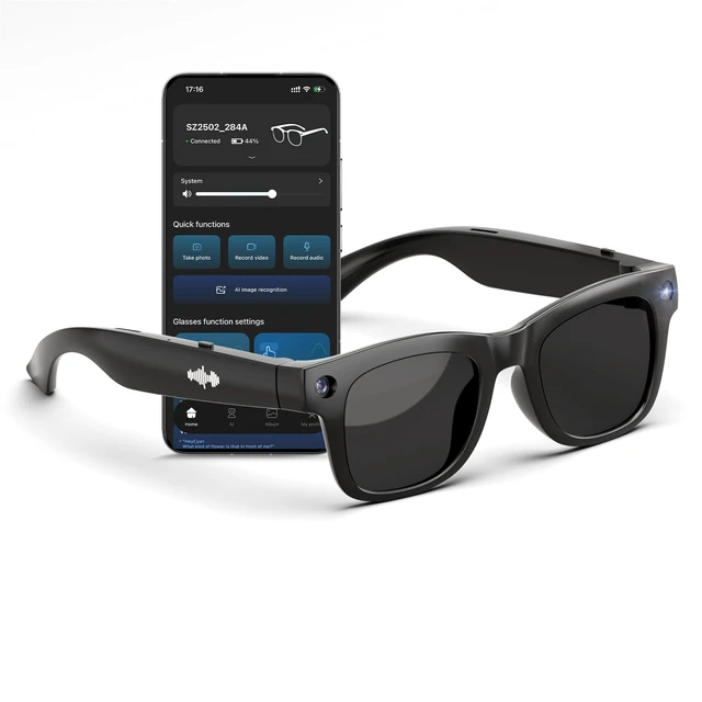 Main image of AI Smart Glasses with HD Camera, BT Call, 8MP Anti-Shake Camera Glasses with 1080P Video Recording Dual Mic, Simultaneous Interpretation/GPT Identify Objects, Black Lens